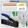 Kit d'outils à sertir RJ45, Pince à Sertir RJ45 avec 20 connecteurs RJ45 Cat7/Cat6a Pass Through, Testeur de Câble Réseau, outil