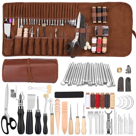 Kit de travail du cuir - Outils de sculpture du cuir - Kit de couture - Outils et fournitures d'artisanat du cuir avec outils d'