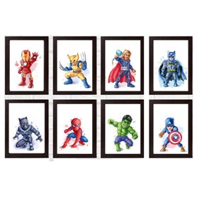 Safari Art Lot de 8 impressions murales de super-héros à l'aquarelle pour enfants - Spiderman