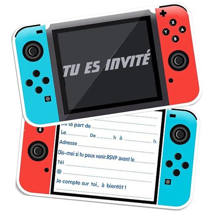 ZELAITE 12 Cartes d'invitation anniversaire à thème jeu en français
