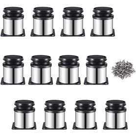 Onezebra Lot de 12 pieds de meubles ronds en acier inoxydable brossé - Réglable en hauteur de 0 à 15 mm