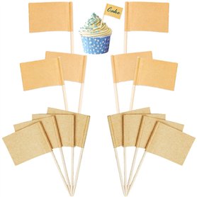 200 Pcs Drapeaux de Cure-Dents Vierges Drapeau en Papier Kraft Cure-Dent de Cocktail Cupcake Picks de Fruits pour Cupcake Topper
