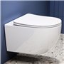 Cuvette WC Suspendu sans Rebord avec Charniere Abattant Soft-Close - Toilette Suspendu en Céramique Blanc - Chasse d'Eau Directe