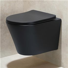 HOROW WC suspendu sans bord - Noir mat - Hygiénique - En céramique - Design moderne - Abattant WC UF avec système d'abaissement