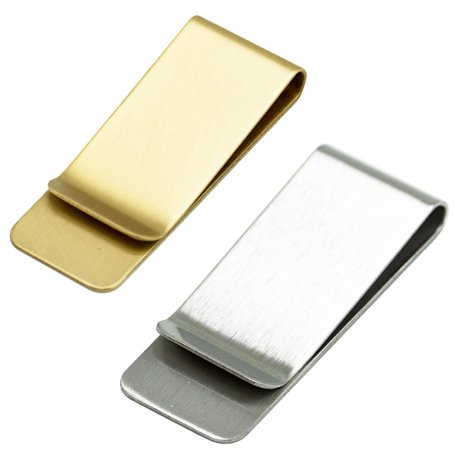 Lot de 2 pinces à billets en acier inoxydable pour ranger de l'argent et des cartes de crédit (argent et doré)
