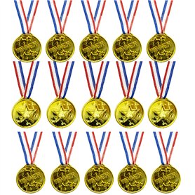 Lot de 15 médailles dorées gagnantes - Médailles olympiques - En plastique - Pour anniversaire d'enfant - Pour fête d'anniversai
