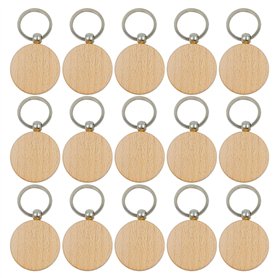 TAFACE Lot de 15 porte-clés ronds vides en bois