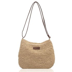 1 Pcs Femme Sac à Bandoulière en Paille Sac de Plage D'été Sac à Bandoulière Mode avec Fermeture Éclair et Sangle Réglable Convi