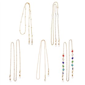 ATBUSS Lot de 5 chaînes de lunettes de soleil vintage à perles - Chaînes de lunettes antidérapantes - Accessoires pour lunettes