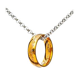 Bauqoo Collier Pendentif Bague Le Seigneur des Anneaux Gadget Unique Anneau de Puissance Couleur Or Idée Cadeau Magie Fantaisie