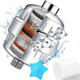 Filtre de douche à 20 étapes avec vitamine C pour eau dure – Filtre adoucisseur d'eau avec cartouche filtrante remplaçable à plu