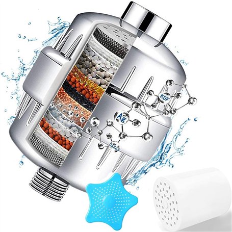 Filtre de douche à 20 étapes avec vitamine C pour eau dure – Filtre adoucisseur d'eau avec cartouche filtrante remplaçable à plu