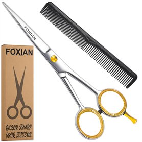 Foxian Ciseaux de coiffure professionnels pour barbiers et coiffeurs 6 pouces en acier inoxydable avec peigne pour hommes et fem