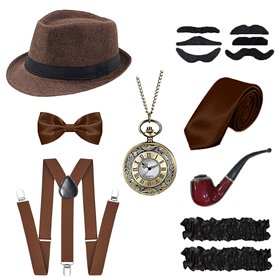 YADODO Costume Homme Année 20 Gatsby Homme Accessoire Kit 14PCS Accessoire Annee 20 Homme Fausse Moustache Homme