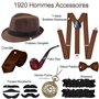 YADODO Costume Homme Année 20 Gatsby Homme Accessoire Kit 14PCS Accessoire Annee 20 Homme Fausse Moustache Homme, Chapeau, Montr