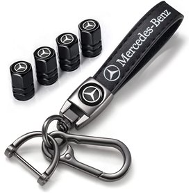 Auto Porte-Clé et Valve Pneu pour Mercedes Benz A C E S GLK CLA GLA GLC GLE CLS SLK AMG - Bouchon de Valve Noir