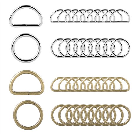 Roosea 40Pcs Anneau en D Anneaux en D Boucle en Métal Anneau Sac a Main Anneau Demi Rond 30mm et Mousqueton Rond Petits Anneaux