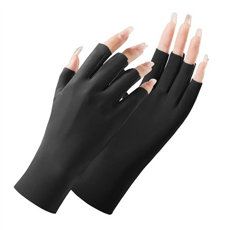 Gants de protection UV en soie glacée pour femme - Mitaines pour écran tactile - Gants de randonnée et de cyclisme (noir)