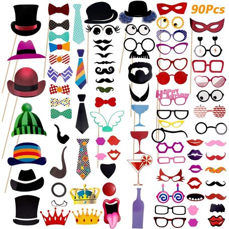90pcs Colorés Accessoires Photobooth Masquerade Accessoires
