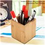 VIFERR Porte-stylo en Bambou - Multi-Fonction Pot à Crayons Carré Boîte de Rangement Stylos Organisateur pour Pinceaux de Maquil