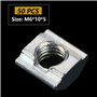 Écrou en T, 50pcs M6 * 10 * 5 Écrous coulissants en T Écrous en Acier au Carbone Écrou profilé en Aluminium Écrou profilé en T F