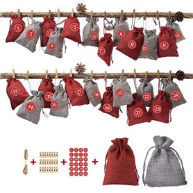 Ysoom Calendrier de l'Avent à remplir 24 sachets de Jute à Suspendre pour Noël DIY Sacs Cadeaux de Noël Décoration de Noël 24 pi