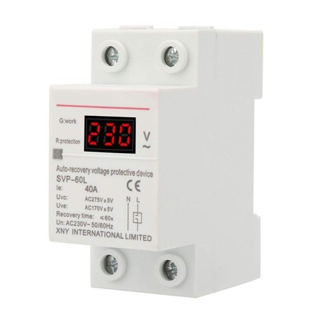 230V 40A Dispositif Protection contre Tension Récupération Automatique Protection Surtensions Sous-tensions Protecteur Montage s