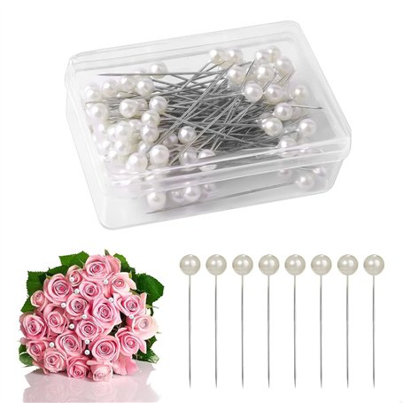 Lot de 200 épingles à perles artificielles - Tête droite - Blanches - Pour mariage - Avec tête perlée - Grandes épingles rondes