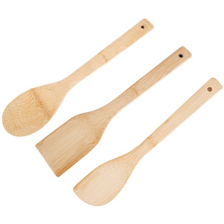 WOLMIK Lot de 3 cuillères en bois de bambou – Ustensiles de cuisine