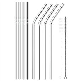 WOLMIK Lot de 8 pailles réutilisables en acier inoxydable de 300 mm pour cocktails