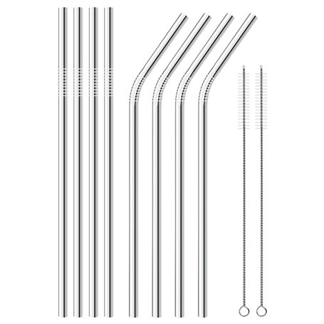 WOLMIK Lot de 8 pailles réutilisables en acier inoxydable de 300 mm pour cocktails