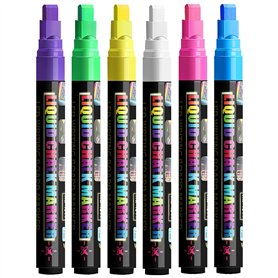 WOLMIK Lot de 6 marqueurs à craie pour tableau noir - Lavable - Pour fenêtre - 6 couleurs - Marqueurs à craie pour verre et tabl