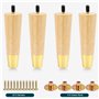 Stahala Lot de 4 pieds de meubles en bois de 10,2 cm avec capuchon doré, pieds de rechange en bois pour canapé, armoire, commode