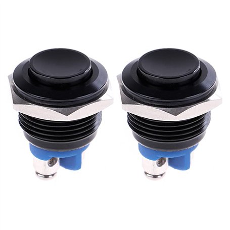 CENPEK 2 pièces 16mm 5/8 Pouces Haut Rond en métal Noir Interrupteur à Bouton-Poussoir momentané 1NO SPST 3A/12-250V pour Interr