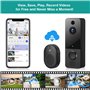 Sonnette Sans Fil avec Caméra,1080P WiFi Visiophone Sans Fil avec Carillon, Prise en Charge de La Vision Nocturne, Détection Des