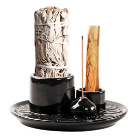 Vegena Porte-Encens 4 en 1 Bol D'encens Brûleur D'encens Porte Encens en Céramique Support Palo Santo Plateau en Céramique Brule