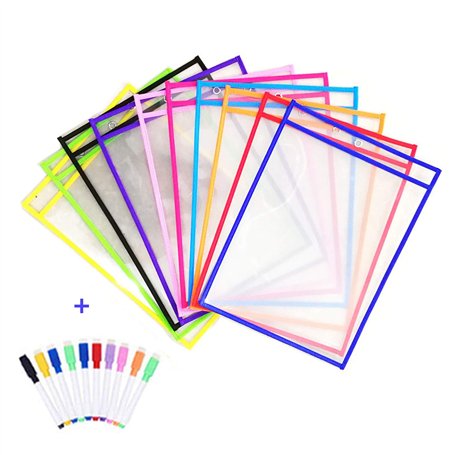 Pochettes Effaçables 10 Pièces à Sec Poches D'écriture et D'essuyage Réutilisables pour Fournitures de Bureau et D'enseignement