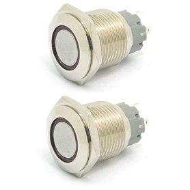 DollaTek 2Pcs 16mm 10A interrupteur momentané interrupteur à bouton-poussoir 12V dc oeil angulaire LED interrupteur rond en acie