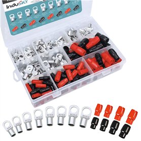 InduSKY 240Pcs Cosse à Sertir Kit Comprendre 120Pcs Trou de Boulon en Cuivre Étamé Anneau à Sertir Bornes de Batterie Connecteur