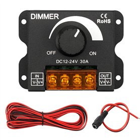 InduSKY LED Variateur Gradateur Contrôleur DC 12-24V 30A de Commutation pour La Couleur Simple de Bande LED + 5m 22AWG LED Câble