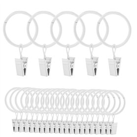 Lot de 25 anneaux de suspension blancs avec clips – Anneaux de draperie pour tringles à rideaux et cintres de douche