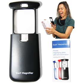 EasY Magnifier Petite Loupe de Lecture Poche 3.0X avec Lumière LED; Mini Loupe Eclairante Frontale pour Malvoyant