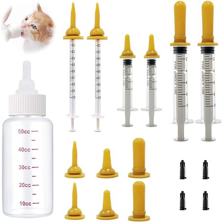 Lot de 13 Chaton biberons d'allaitement pour Animal Domestique avec seringue et biberon pour Chatons et Animaux Sauvages