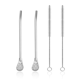 Lot de 2 cuillères à paille et 2 brosses en acier inoxydable