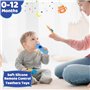 Zikenis 2 Pièces Anneau Dentition Bebe Silicone,Anneau Dentition Bebe,avec Attache-sucette et Boutons Pussible,jouet de bain en 