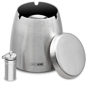 SWISSHOME Grand cendrier XL avec couvercle pour l'intérieur et l'extérieur Avec cendrier de poche – L'original