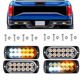 KYYET 4pcs 12-24v 12 LED Montage en surface Avertissement de danger d'urgence Clignotant Barre lumineuse stroboscopique pour véh