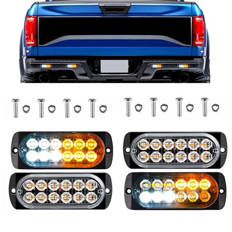 KYYET 4pcs 12-24v 12 LED Montage en surface Avertissement de danger d'urgence Clignotant Barre lumineuse stroboscopique pour véh