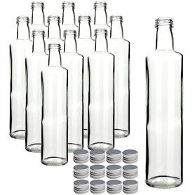 gouveo Lot de 12 bouteilles en verre 500 ml Dorica transparent avec bouchon à vis argenté - bouteille vide 0