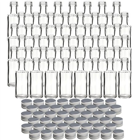 gouveo set de 48 bouteilles en verre 20 ml Dorica avec bouchon à vis argent - mini bouteille 0